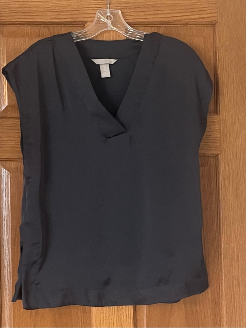 H&M Satin Dark Gray V-Neck Cap Sleeve Top
